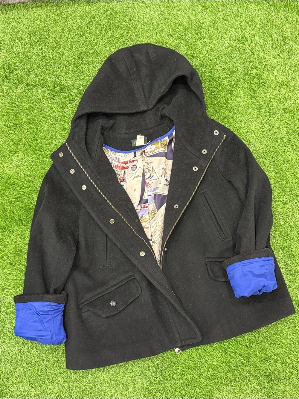 Women’s J. Crew Black Hooded Wool Blend Jacket